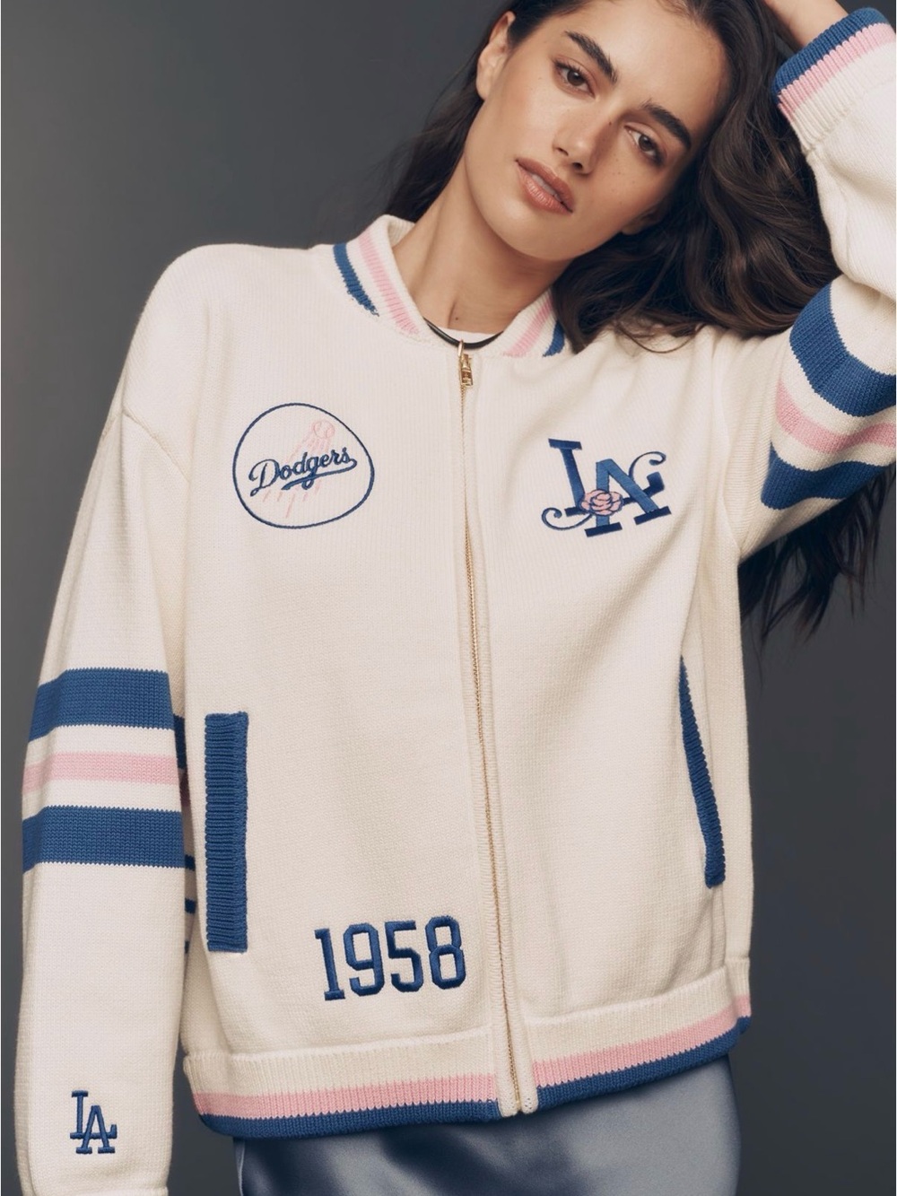 Anthropologie The Wild Collective LA Dodgers MLB Cardigan Sweater Bomber Jacket - Picture 3 of 3